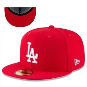 Los Angeles Dodgers MLB Red on White 59Fifty Fitted Hat- Gray Under Brim
